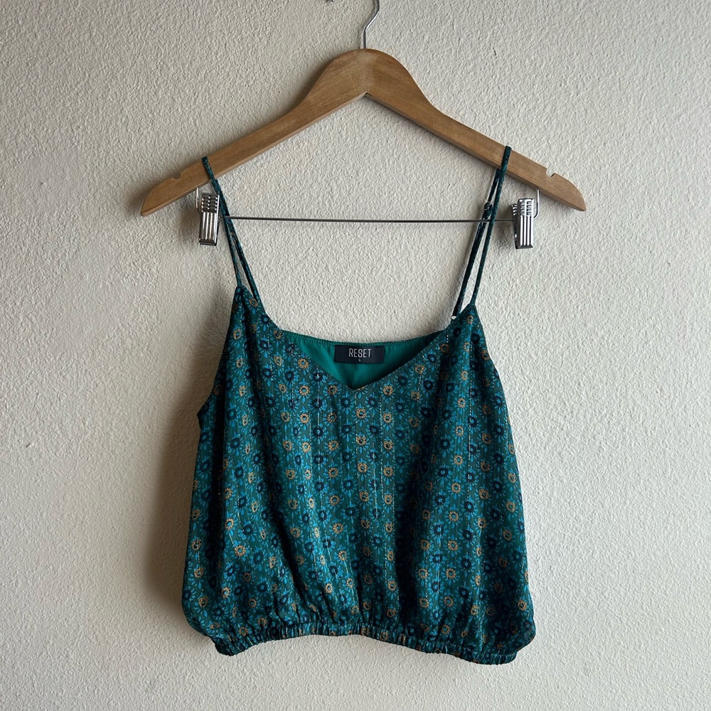 Green and Blue Boho Patterned Crop Camisole